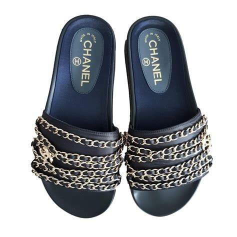 chanel chain sandals black|chanel high heel sandals.